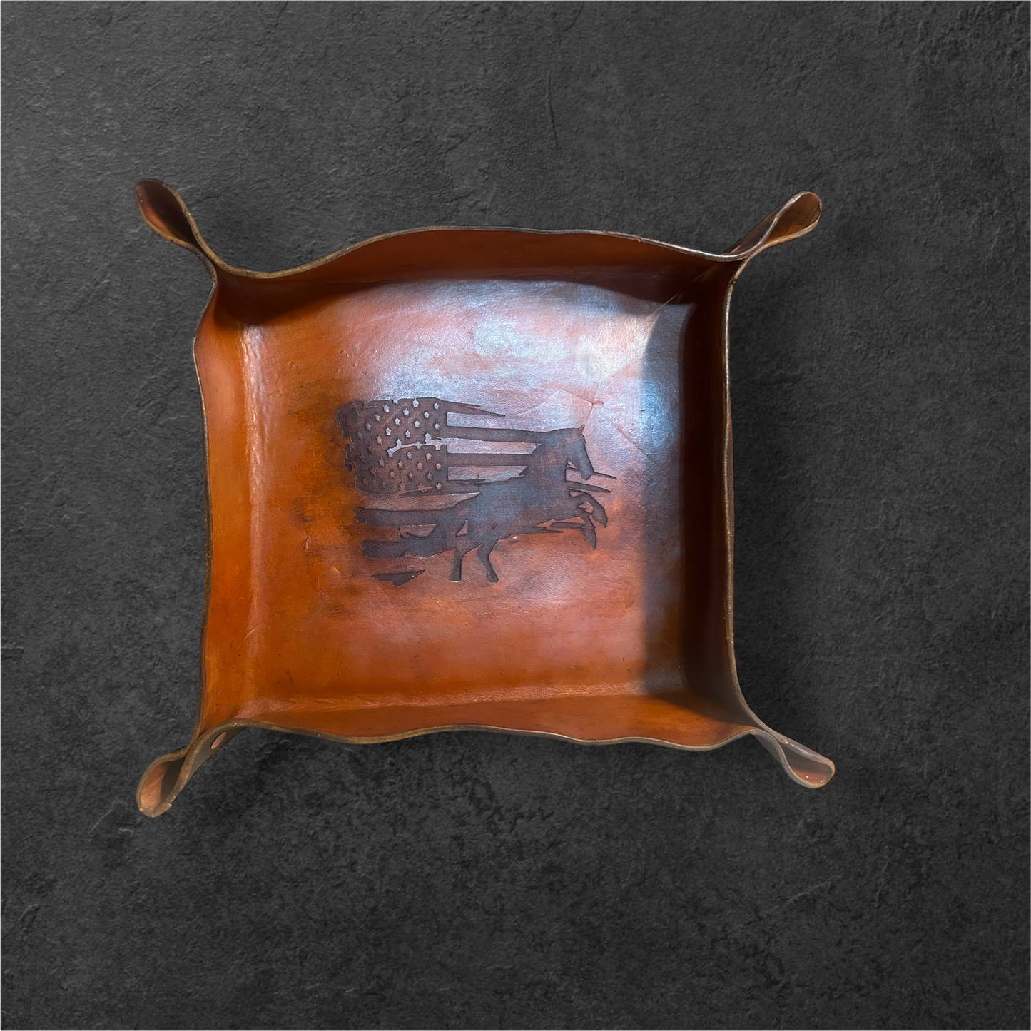 Custom Leather valet with American flag and horse