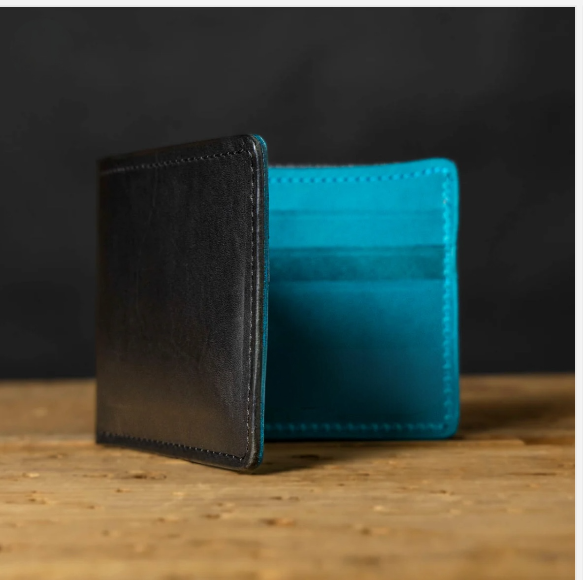 Horween Black and Turquoise Leather Wallet