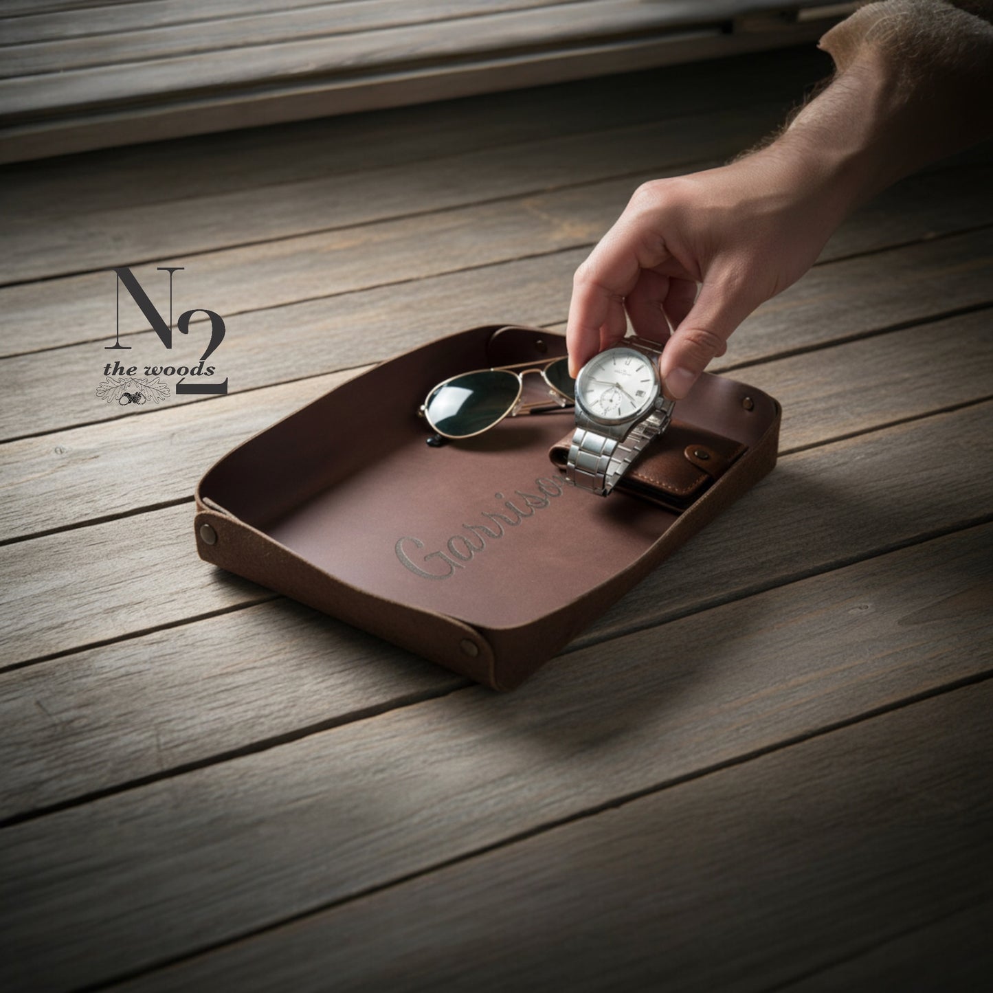 Custom Handcrafted Leather Valet Tray – USA Chestnut Leather – Personalized Catch-All Tray – Made in Mississippi