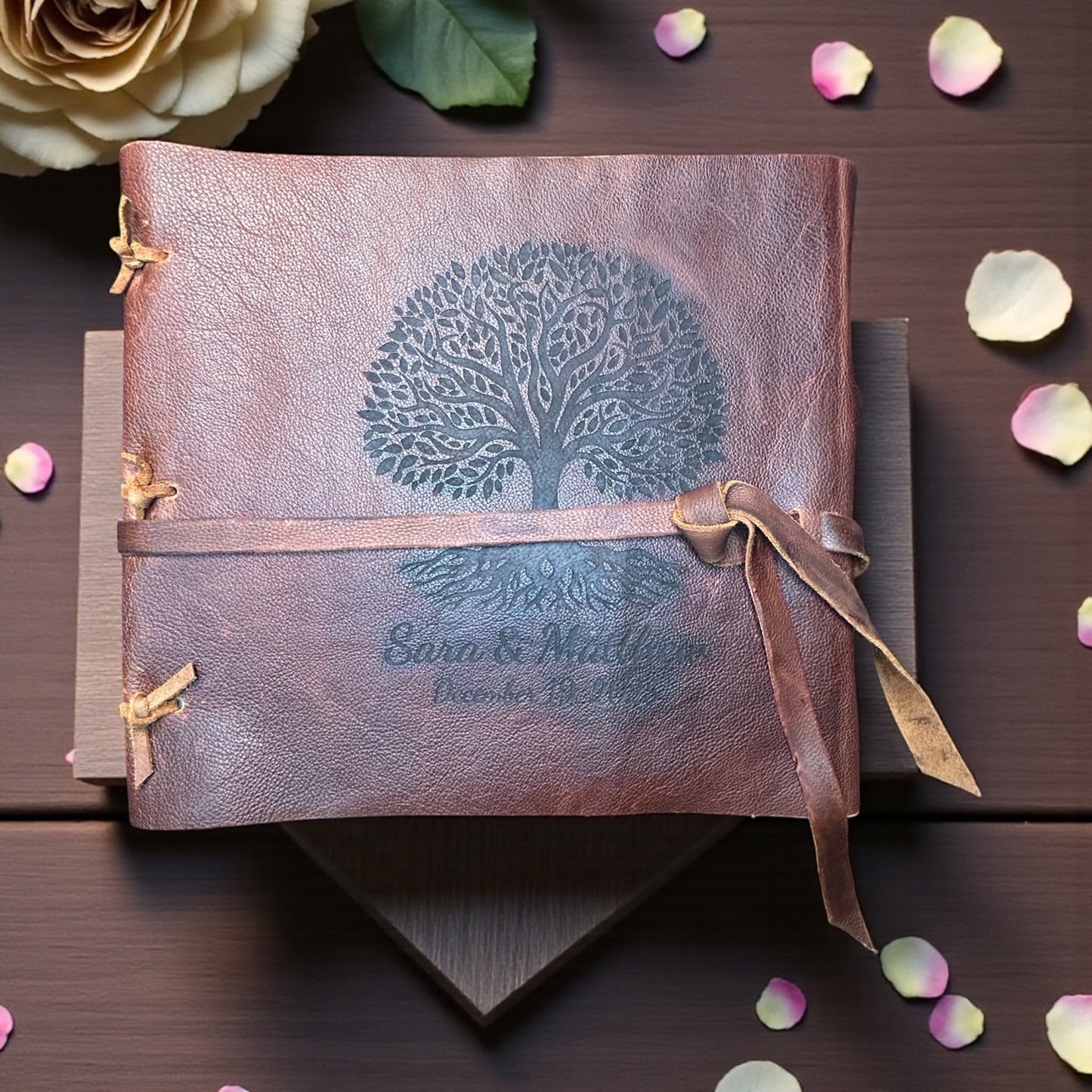 Personalized Engraved Leather Photo Album – 12” x 12” Handmade Memory Book