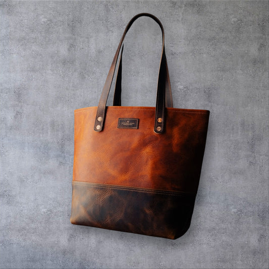 Handmade Two-Tone Leather Tote Bag | Premium Full-Grain Leather Purse for Everyday Use