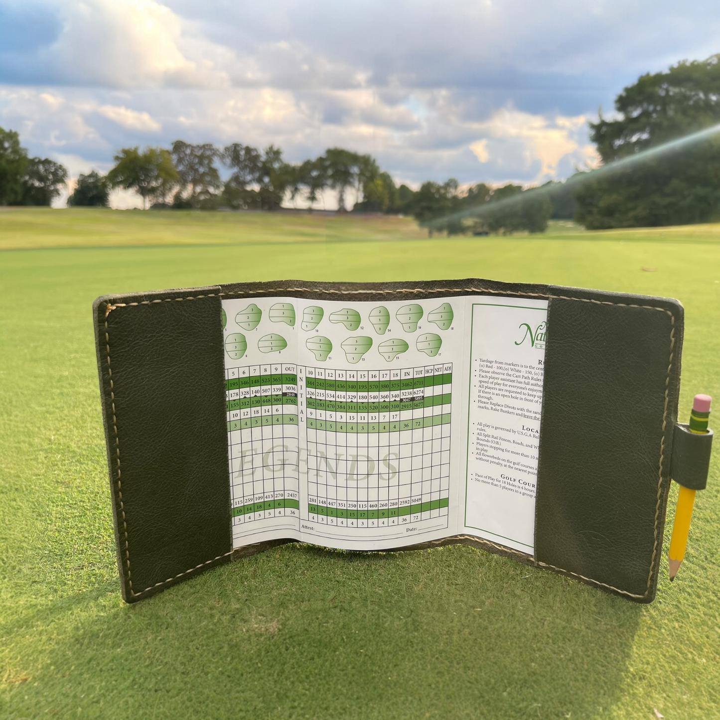 Rustic Leather Golf Score Card Holder with Pencil Loop – Premium Handmade Gift