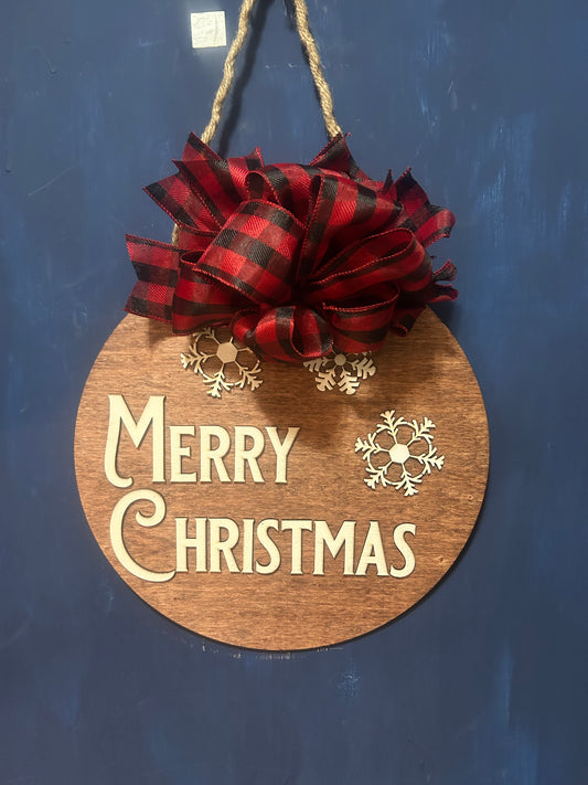 Stained Wooden Merry Christmas Round Sign