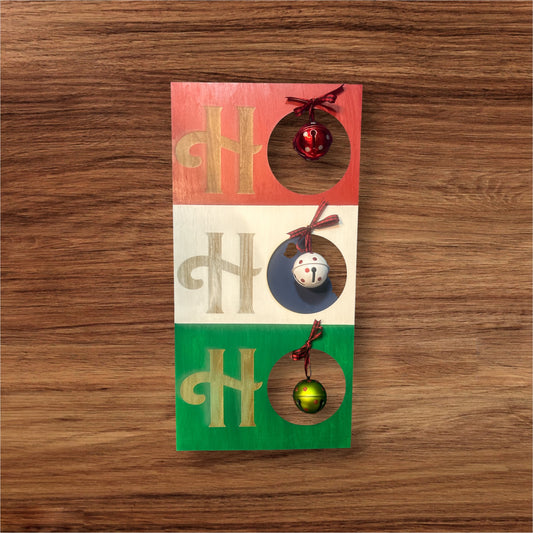Ho Ho Ho Wooden Sign with Bells