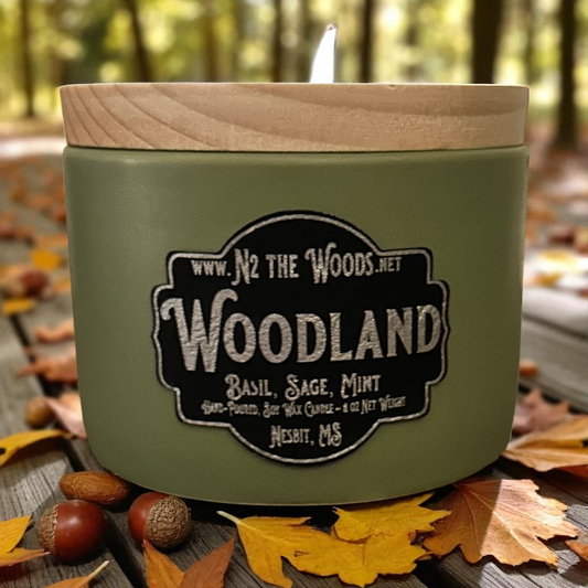 Woodland — 8oz Soy Candle in Green Ceramic Jar