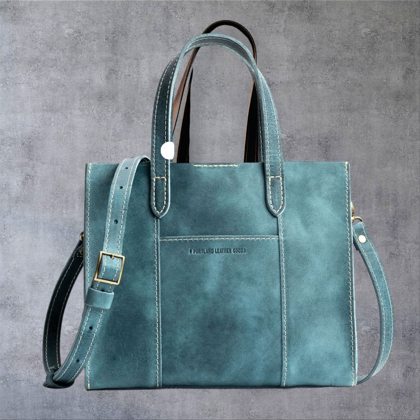Teal Leather Tote — Convertible Crossbody